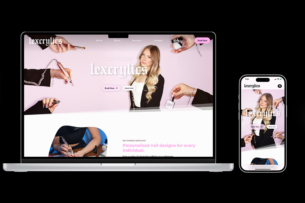 Lexcrylics website — laptop and mobile device frames