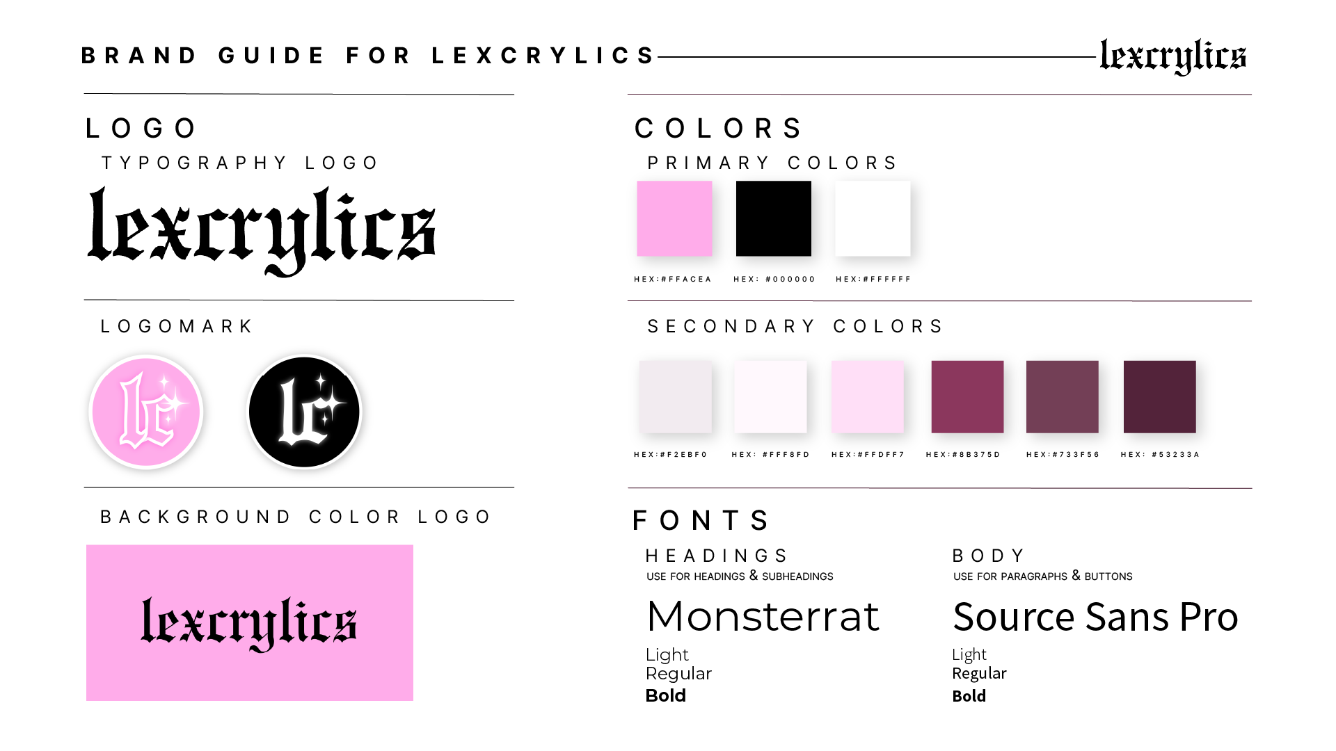 Brand design guide for Lexcrylics